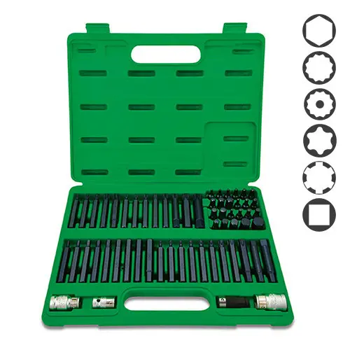 Професійний набір біт TORX, HEX, SPLINE, RIBE, SQ 60ед. TOPTUL